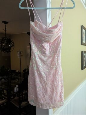 Windsor Pink Sequin Cowl Mini Dress
